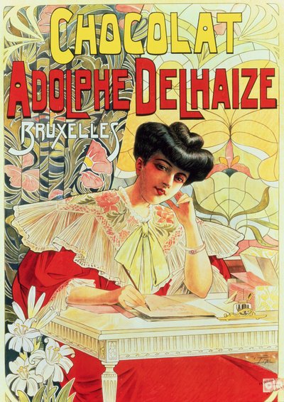アドルフデルハイズチョコレートの広告ポスター、1900年頃 作： Belgian School
