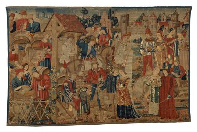 ヴィンタジェを描いたタペストリー、トゥルネー製、1460-70年頃（羊毛） 作： Belgian School
