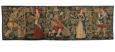 ヴィンタジェを描いたタペストリーの断片、トゥルネー製、1460-70年頃（羊毛） 作： Belgian School