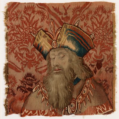 司祭か王の頭部を描いたタペストリー・パネル、ベルギー、トゥルネー製、16世紀初頭の可能性（羊毛） 作： Belgian School
