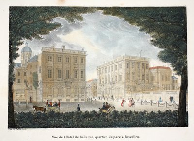 Hotel de belle vue、ブリュッセルの公園地区からの眺め、1895年頃（フォトクロム） 作： Belgian School