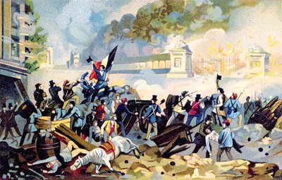 1830年10月23日、オランダがベルギーを侵略した際に制御を再主張するために攻撃するワロンのボランティア 作： Belgian School