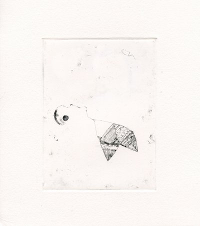 曲がりくねる思考2、2017、（キャンバス上のドライポイント） 作： Bella Larsson