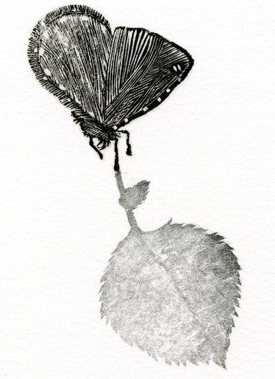 サスペンス、2014年（木版画、紙にコラージュ） 作： Bella Larsson