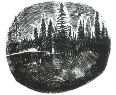 二つの森, 2016 （紙に木版画） 作： Bella Larsson