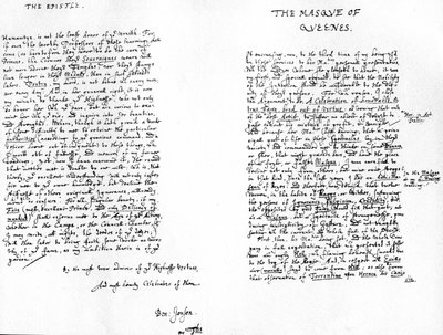 クイーンズの仮面と1609年のプリンスオブウェールズ、ヘンリーへの専用の手紙 作： Ben Jonson