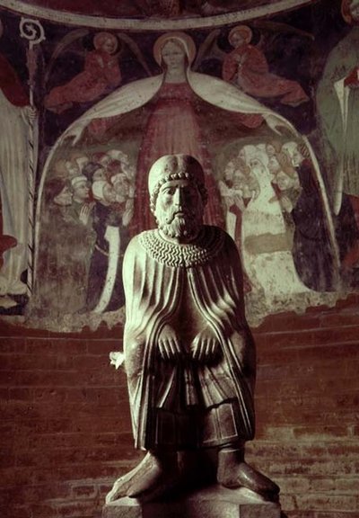 1月、1200年頃の「月々の労働」の彫像カレンダーより（石材） 作： Benedetto Antelami