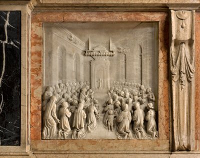 クリプト、聖人マルセリヌスとペテロの箱舟 エクソシスト、ベネディクト・ブリオスコ 1506-08年、鳩の奇跡 作： Benedetto Briosco