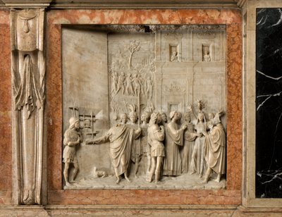 クリプト、聖マルセリヌスとペーターの箱舟 エクソシスト、ベネディクト・ブリオスコ 1506-08年、聖ペーターがポーリンを悪魔から解放する 作： Benedetto Briosco