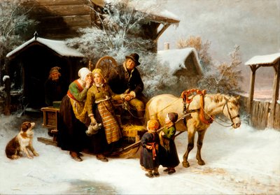 「Le depart de la maison" Dalecarlian地方の風景 - Peinture de Bengt Nordenberg (1822-1902) - 油彩・キャンバス Dim 54,5x78 cm Hallwylska Museet, Stockholm 作： Bengt Nordenberg