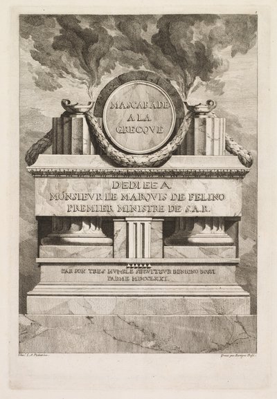 ギリシャ仮面舞踏会：献身ページ、1771年。 作： Benigno Bossi