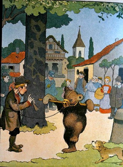 クマのリーダー、「Le Buffon de Benjamin Rabier」のイラスト、Georges de Buffon (1707-88) の「Histoire Naturelle」から改作 (カラー彫刻) 作： Benjamin (after) Rabier