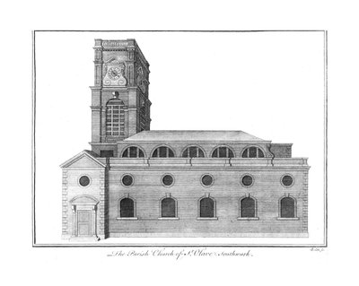 St.Olaveの教区教会。サザーク、c1756 作： Benjamin Cole