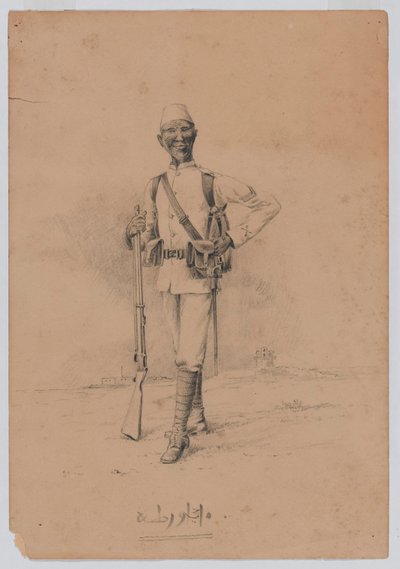第10スーダン大隊の兵士、1889年頃（水彩） 作： Benjamin Donisthorpe Alsop Donne