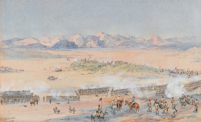 1889年8月3日、トスキの戦いでのエジプト軍の第9および第10スーダン大隊の前進（水彩） 作： Benjamin Donisthorpe Alsop Donne