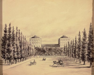 1814年頃、ペンシルベニアアベニューからアメリカ合衆国議会議事堂 作： Benjamin Henry Latrobe