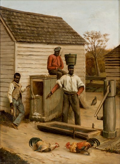 バーンヤードコックファイト、1860 作： Benjamin J. Severance