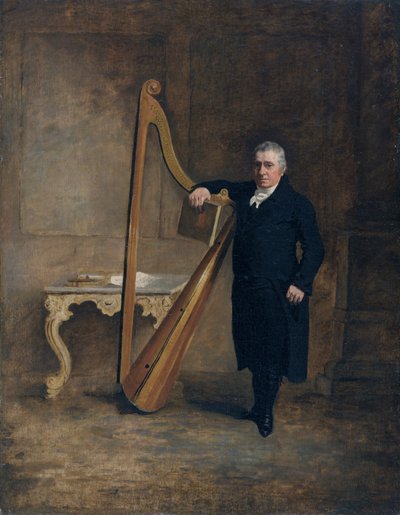 グリフィス・オーウェンのコルベット家のハープ奏者、1812年頃（油彩・カンヴァス） 作： Benjamin Marshall