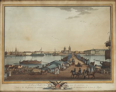 ヴァシリエフスキー島の交換橋、1799年 作： Benjamin Paterssen