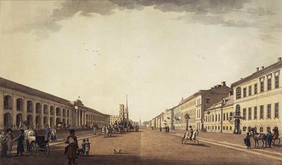 1799年、サンクトペテルブルクのゴスティニードヴォル近くのネフスキー大通りの眺め 作： Benjamin Paterssen