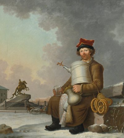 Vendeur de sbiten - Sbiten Seller in St. Petersburg - Peinture de Benjamin Patersen (Paterssen) (1750-1815) 作： Benjamin Patersson