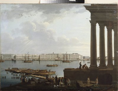冬宮殿とサンクトペテルブルクの証券取引所の眺め。 ベンジャミン パテルセン (1748-1815) の絵画、キャンバスに油彩 作： Benjamin Patersson