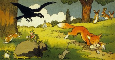 ラ・フォンテーヌの寓話：カラスとキツネ（挿絵 1949年） 作： Benjamin Rabier