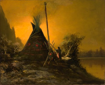 インドのティピの夜景、1895 年。 作： Benjamin Raborg