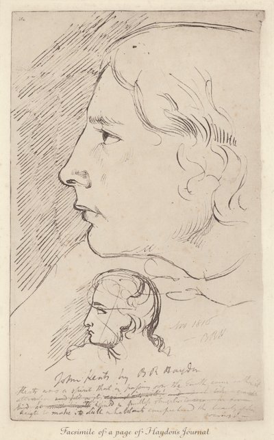イギリスの詩人ジョン・キーツのスケッチ（イギリス人画家ベンジャミン・ヘイドンの日記より）（リトグラフ 作： Benjamin Robert (after) Haydon