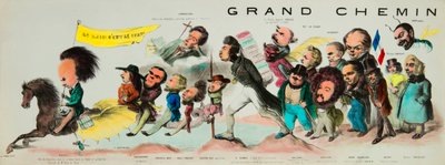 ポスタリテの大乗。(ロマンティックなペガスにモンテ、ユゴラの王、ヴィクトル・ユーゴー(1802-1885)、トレドの彼の良い刃の武器、パリのノートルダムの旗を持って、テオフィル・ゴーティエ(1811-1872)、ベルナール・アドルフ・グラニエを連れて行った。 作： Benjamin Roubaud