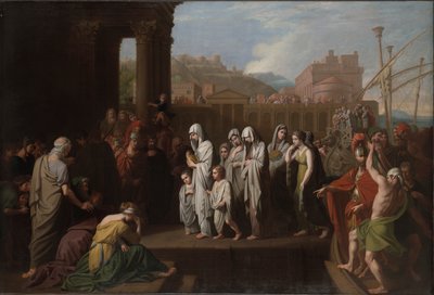 アグリッピナ ゲルマニクスの遺灰を携えてブランディシウムに上陸 作： Benjamin West