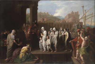 アグリッピナ、ゲルマニクスの灰とともにブルンジシウムに上陸、1768年 作： Benjamin West
