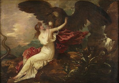 プシュケにカップをもたらすイーグル 作： Benjamin West