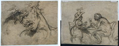 叫ぶ男の頭 (右) トランプをする女と男 (裏) 作： Benjamin West