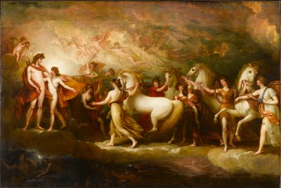 アポロに太陽の戦車を運転するように頼むファエトン、1804年。 作： Benjamin West