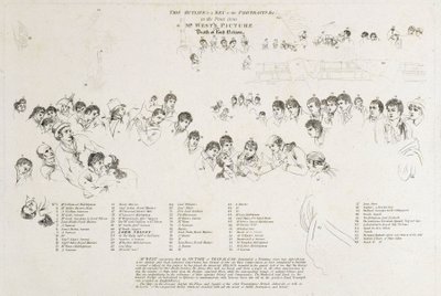 ホレイショ・ネルソンの死（1758年～1805年）」に登場する人物を特定するスケッチ 作： Benjamin West