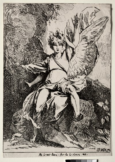 ポリオートグラフィーの標本: キリストの墓の天使 作： Benjamin West