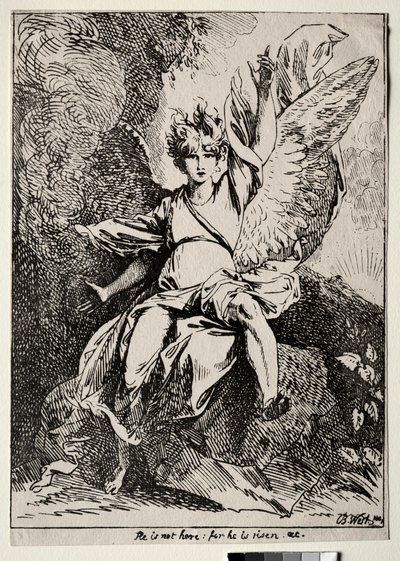 ポリオートグラフィの標本：キリストの墓の天使、1801年。 作： Benjamin West