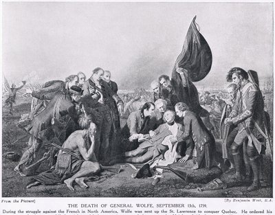 1759年9月13日、ウルフ将軍の死、「ハッチンソンの国家の歴史」、1910年頃 作： Benjamin West