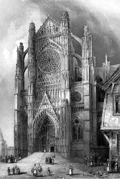 1836年、フランスのボーヴェ大聖堂の南側の翼廊。 作： Benjamin Winkles