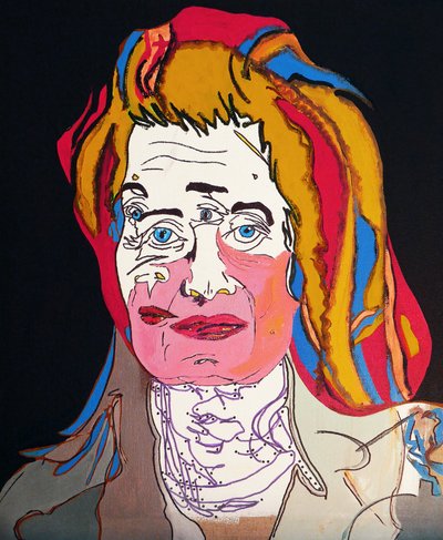 50 Major Writers In History : Elfriede Jelinek, 2015（キャンバスに油彩、アクリル画） 作： ブノワ・エルワン・ブシュロ