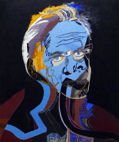 50 Major Writers In History : パトリック・モディアノ 2015年（キャンバスに油彩、アクリル画） 作： ブノワ・エルワン・ブシュロ