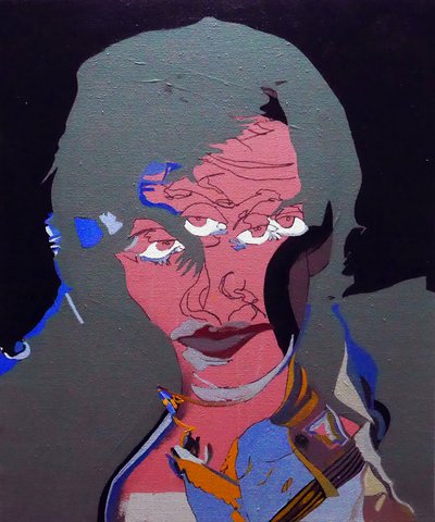 50 Major Writers In History : Salman Rushdie, 2015 (キャンバスに油彩、アクリル) 作： ブノワ・エルワン・ブシュロ