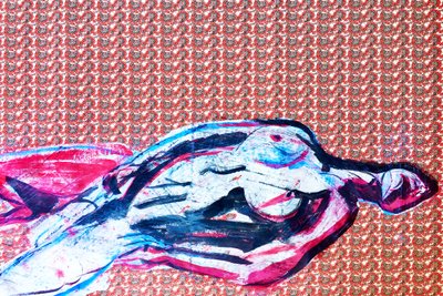 Japanese overportrait 2, 2020（スクリーンプリントされた和紙にアクリル画） 作： ブノワ・エルワン・ブシュロ
