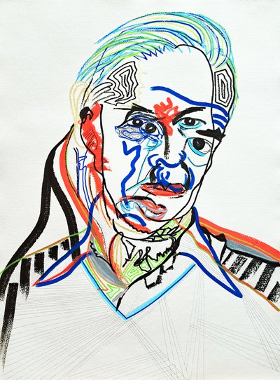 肖像画：ハンス・J・ウェグナー、2022年（アクリル、紙） 作： Benoit Erwann Boucherot
