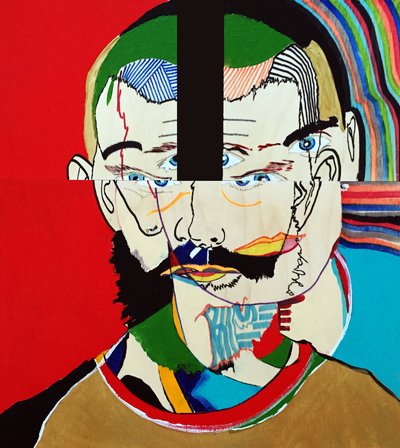 肖像画：マチュー・ルルー、2021年（油彩、アクリル、並置された3枚の木製パネル） 作： ブノワ・エルワン・ブシュロ