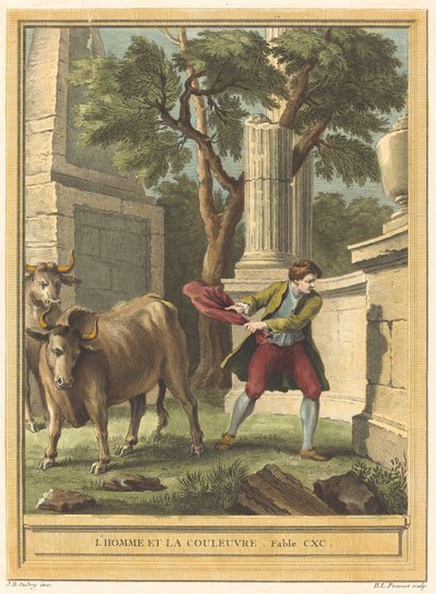 男と蛇 (男と蛇) 作： Benoît Louis Prévost after Jean Baptiste Oudry