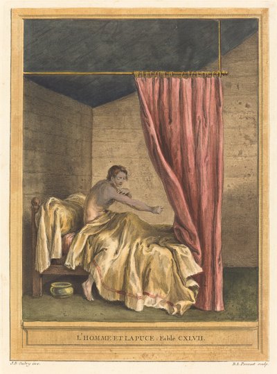 男と蚤（蚤を持つ男） 作： Benoît Louis Prévost after Jean Baptiste Oudry