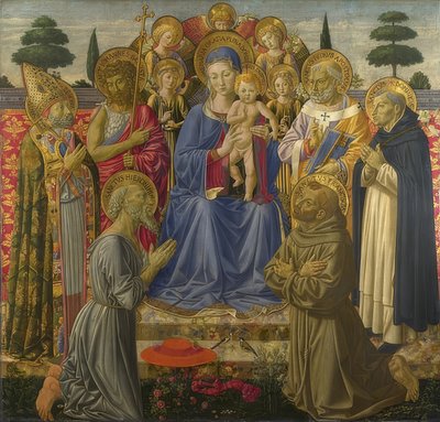 天使と聖人に囲まれたマドンナと子供。 1461-62 作： Benozzo Gozzoli