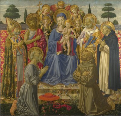 1460年代に天使と聖人にかけられた聖母子 作： Benozzo Gozzoli